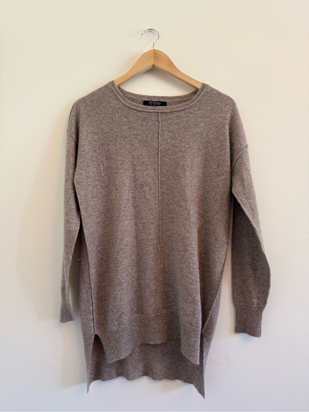 Saks Fifth Avenue 100% Cashmere Tunic Sweater S/P Taupe Casual Comfy Chic Layer - Picture 2 of 11